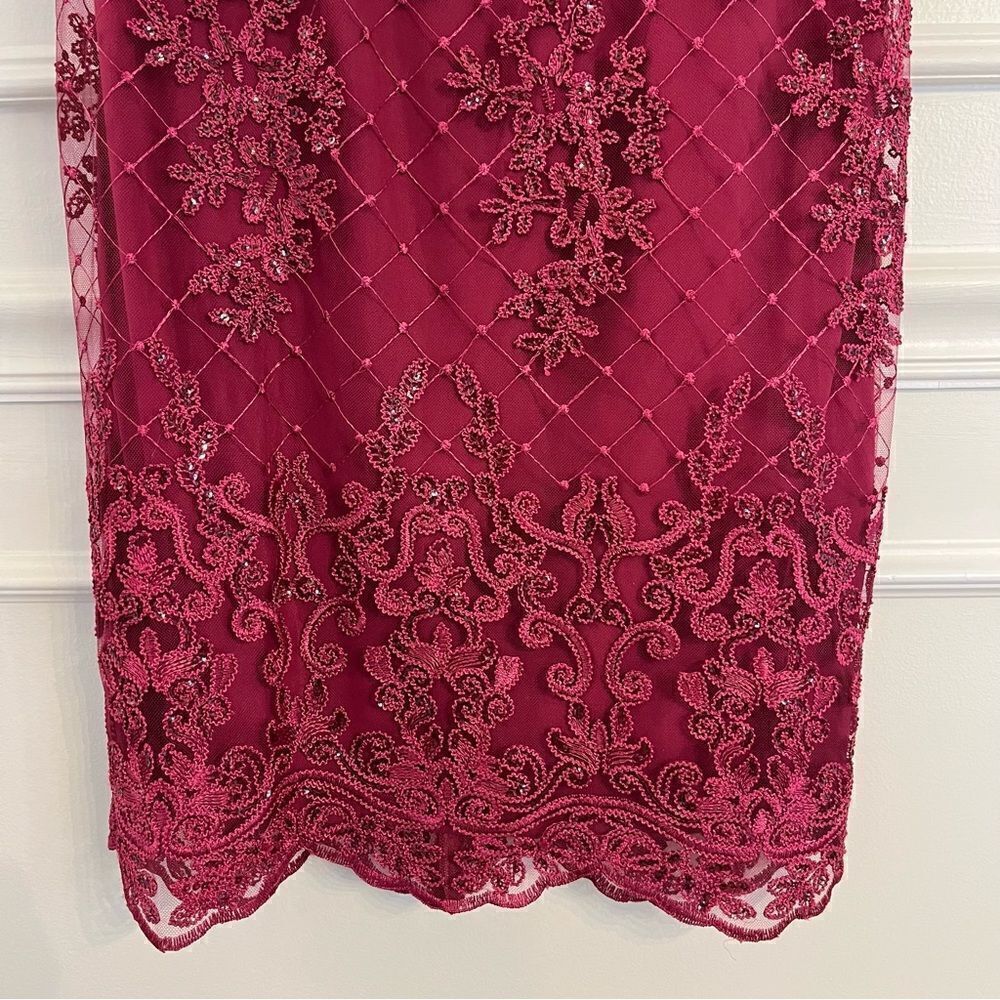 Adrianna Papell Sequin Embroidered Sheath Dress With Sheer Neckline, Pink, 4 NWT - Picture 9 of 14